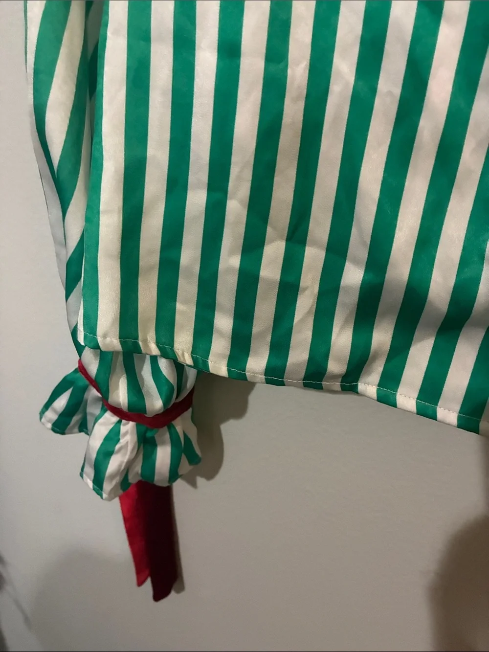 Altar'd State Green and White Striped Satin Pajama Top with Red Trim